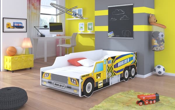 Børnesenge med madras Buildercar gul 160x80cm
