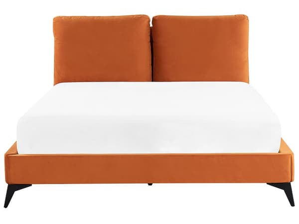 Seng Orange Velour 140 x 200 cm Dekorativ Tre Kvart Seng med Rygpuder Sengegavl Halvanden Mands Kvalitetseng til Teenageværelse Design