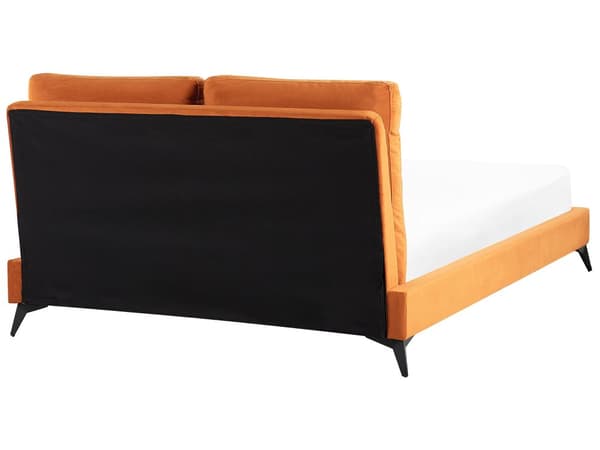 Seng Orange Velour 140 x 200 cm Dekorativ Tre Kvart Seng med Rygpuder Sengegavl Halvanden Mands Kvalitetseng til Teenageværelse Design