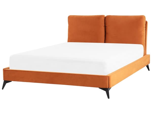 Seng Orange Velour 140 x 200 cm Dekorativ Tre Kvart Seng med Rygpuder Sengegavl Halvanden Mands Kvalitetseng til Teenageværelse Design