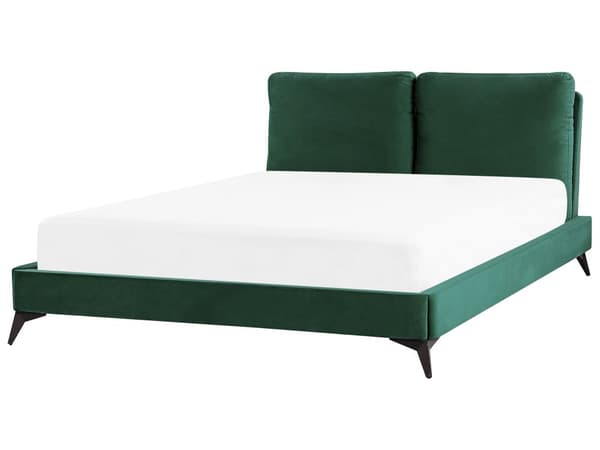 Dobbeltseng Grøn Velour 160 x 200 cm Dekorativ Polstret Seng med Rygpuder Sengegavl Moderne Voksen Kvalitetseng til Teenageværelse Design