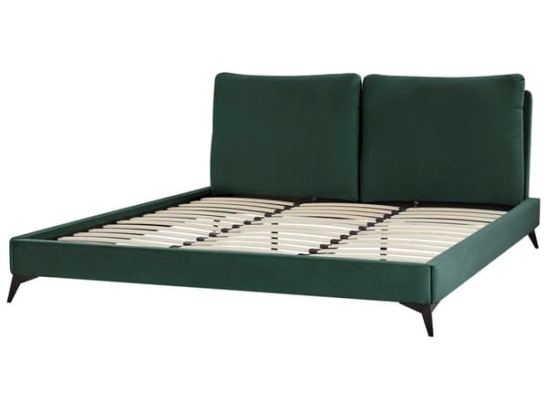 Dobbeltseng Grøn Velour 180 x 200 cm Dekorativ Polstret Seng med Rygpuder Sengegavl Moderne Voksen Kvalitetseng til Teenageværelse Design