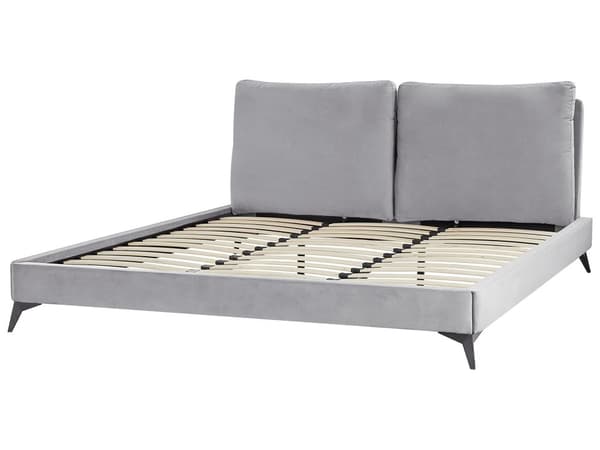 Dobbeltseng Grå Velour 160 x 200 cm Dekorativ Polstret Seng med Rygpuder Sengegavl Moderne Voksen Kvalitetseng til Teenageværelse Design