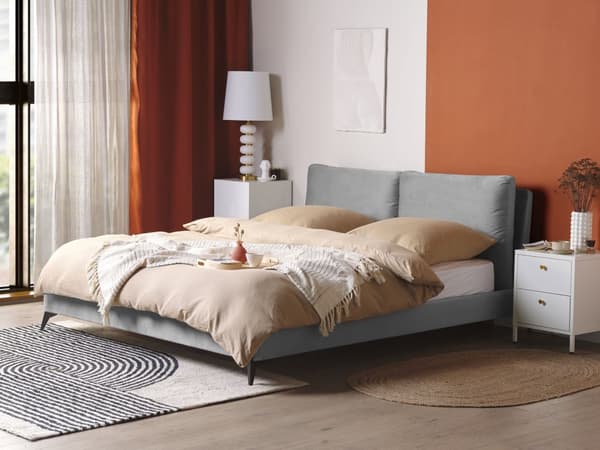 Dobbeltseng Grå Velour 160 x 200 cm Dekorativ Polstret Seng med Rygpuder Sengegavl Moderne Voksen Kvalitetseng til Teenageværelse Design