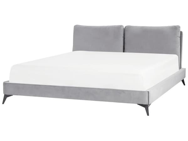 Dobbeltseng Grå Velour 160 x 200 cm Dekorativ Polstret Seng med Rygpuder Sengegavl Moderne Voksen Kvalitetseng til Teenageværelse Design
