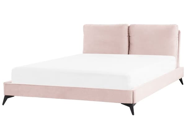 Dobbeltseng Lyserød Velour 160 x 200 cm Dekorativ Polstret Seng med Rygpuder Sengegavl Moderne Voksen Kvalitetseng til Teenageværelse Design