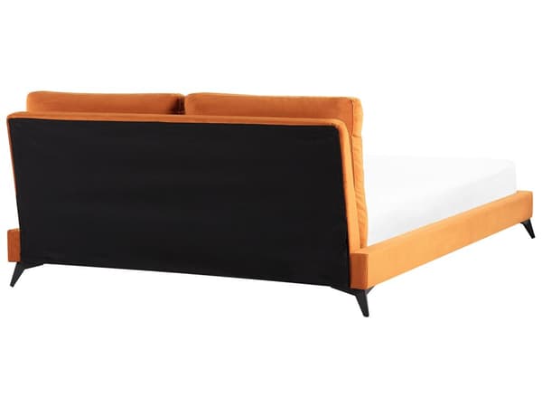 Dobbeltseng Orange Velour 180 x 200 cm Dekorativ Polstret Seng med Rygpuder Sengegavl Moderne Voksen Kvalitetseng til Teenageværelse Design