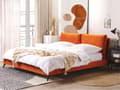 Miniatyrbillede 2 af 11: Dobbeltseng Orange Velour 180 x 200 cm Dekorativ Polstret Seng med Rygpuder Sengegavl Moderne Voksen Kvalitetseng til Teenageværelse Design