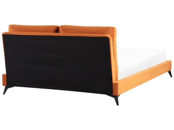 Parisänky oranssi 160 x 200 cm samettiverhoilu sälepohja pehmustettu pääty