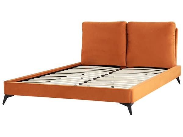 Parisänky oranssi 160 x 200 cm samettiverhoilu sälepohja pehmustettu pääty