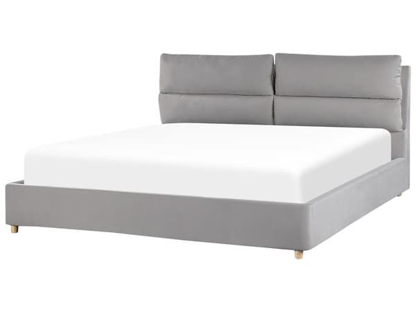 Dobbeltseng i Grå Velour 180 x 200 cm Stor Seng med Opbevaring til Dyner og Puder Sengegavl Soveværelse Indretning