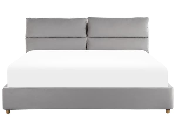 Dobbeltseng i Grå Velour 180 x 200 cm Stor Seng med Opbevaring til Dyner og Puder Sengegavl Soveværelse Indretning