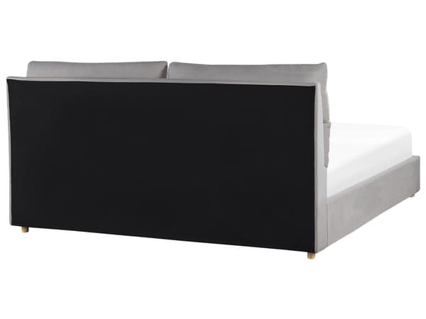Dobbeltseng i Grå Velour 180 x 200 cm Stor Seng med Opbevaring til Dyner og Puder Sengegavl Soveværelse Indretning