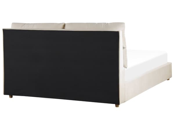 Dobbeltseng i Beige Velour 160 x 200 cm Stor Seng med Opbevaring til Dyner og Puder Sengegavl Soveværelse Indretning