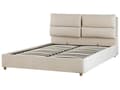 Miniatyrbillede 7 af 11: Dobbeltseng i Beige Velour 160 x 200 cm Stor Seng med Opbevaring til Dyner og Puder Sengegavl Soveværelse Indretning