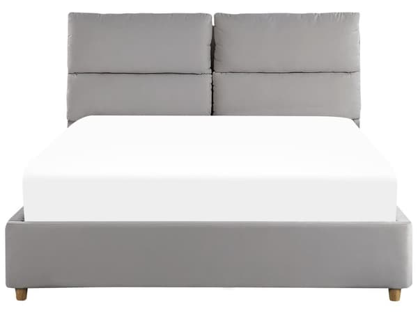 Dobbeltseng i Grå Velour 140 x 200 cm Stor Seng med Opbevaring til Dyner og Puder Sengegavl Soveværelse Indretning
