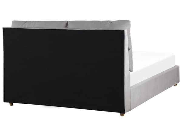 Dobbeltseng i Grå Velour 140 x 200 cm Stor Seng med Opbevaring til Dyner og Puder Sengegavl Soveværelse Indretning
