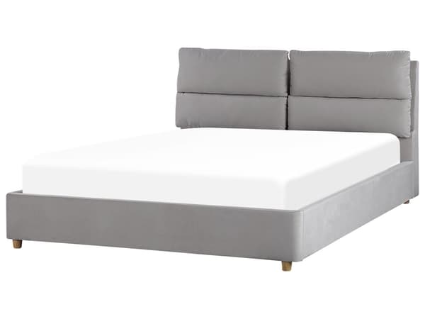 Dobbeltseng i Grå Velour 160 x 200 cm Stor Seng med Opbevaring til Dyner og Puder Sengegavl Soveværelse Indretning