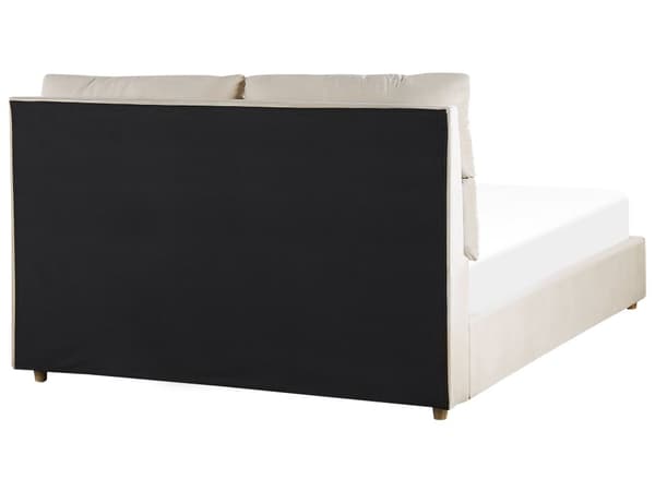 Parisänky vaalea beige sametti verhoiltu puu 140 x 200 cm sälepohja säilytystila pehmustettu pääty moderni