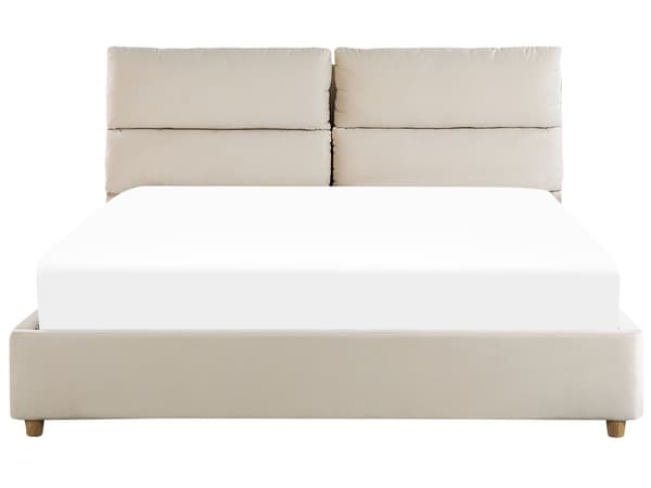 Parisänky vaalea beige sametti verhoiltu puu 160 x 200 cm sälepohja säilytystila pehmustettu pääty moderni
