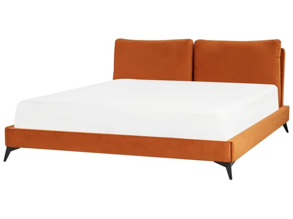 Dubbelsäng 180 x 200 cm Orange Sammet Lamellbas Sängram Modern