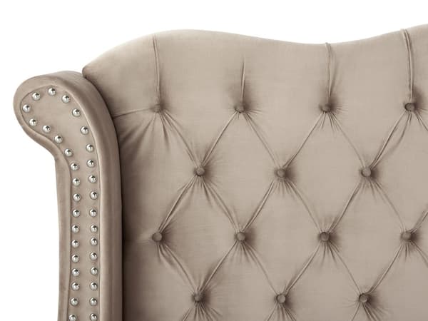 Sengeramme Taupe Velour Lamelbund Knap Tuftet Sengegavl