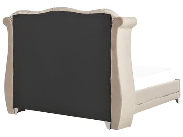 Sengeramme Beige Velour Lamelbund Knap Tuftet