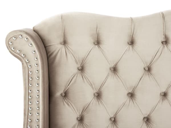 Sengeramme Beige Velour Lamelbund Knap Tuftet