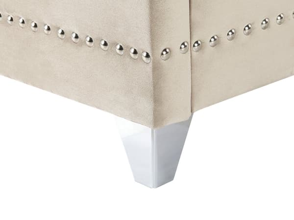 Sengeramme Beige Velour Lamelbund Knap Tuftet