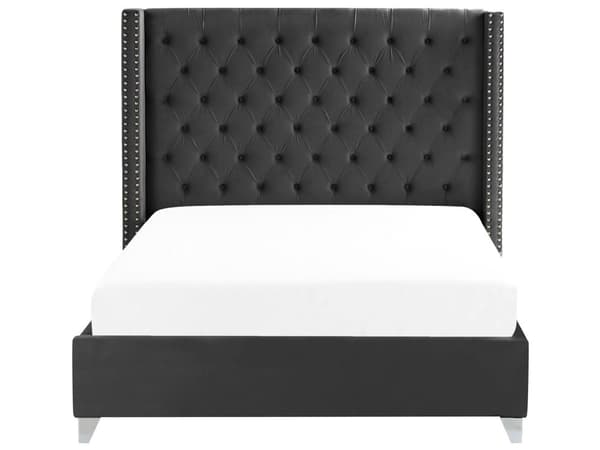 Lamelseng Stel Sort Velour 160 x 200 cm Polstret tuftet nakkestøtte
