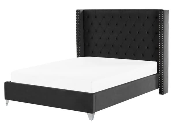 Lamelseng Stel Sort Velour 160 x 200 cm Polstret tuftet nakkestøtte