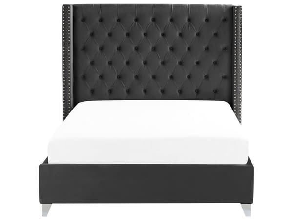 Lamelseng Stel Sort Velour 140 x 200 cm polstret tuftet nakkestøtte
