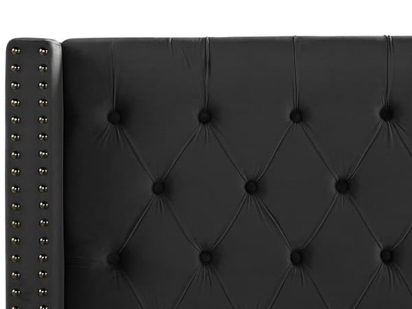 Lamelseng Stel Sort Velour 140 x 200 cm polstret tuftet nakkestøtte
