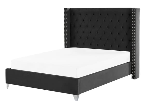 Lamelseng Stel Sort Velour 140 x 200 cm polstret tuftet nakkestøtte