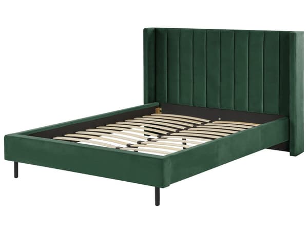 Parisänky tummanvihreä sametti verhoiltu metallijalat 140 x 200 cm sälepohja tikattu pääty moderni tyyli