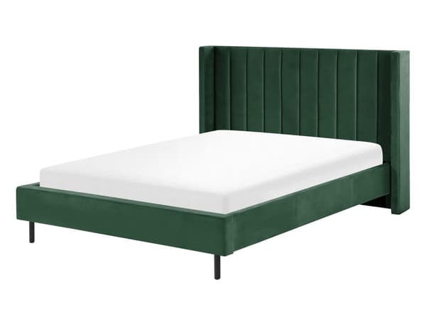 Parisänky tummanvihreä sametti verhoiltu metallijalat 140 x 200 cm sälepohja tikattu pääty moderni tyyli