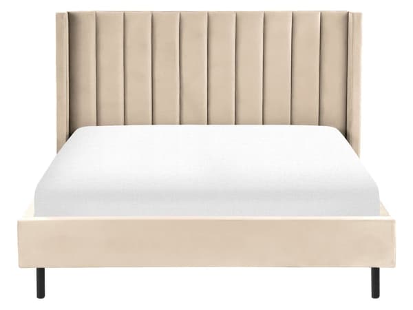 Parisänky beige sametti verhoiltu metallijalat 160 x 200 cm sälepohja tikattu pääty moderni tyyli
