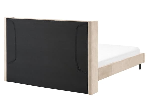 Parisänky beige sametti verhoiltu metallijalat 160 x 200 cm sälepohja tikattu pääty moderni tyyli