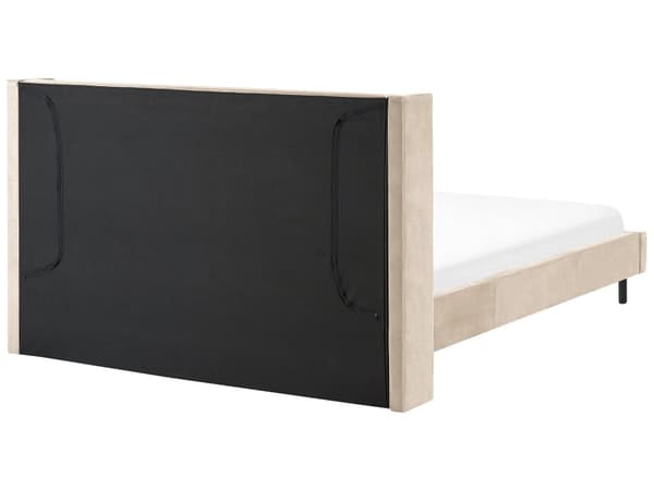 Dobbeltseng Beige Velour Stof Guldben 180 x 200 cm Moderne Sengeramme Polstret Quiltet Sengegavl Retro Kvalitetsseng Soveværelse Tilbehør
