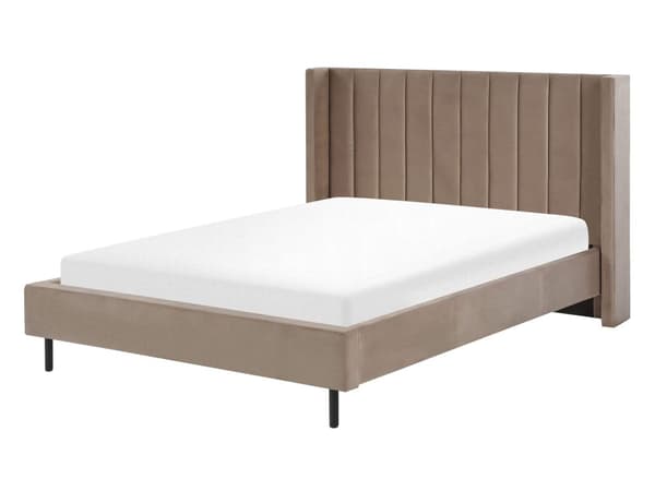 Seng Taupe Velour Stof Guldben 140 x 200 cm Tre Kvart Halvanden Mands Seng Polstret Quiltet Sengegavl Retro Kvalitetsseng Teenageværelse