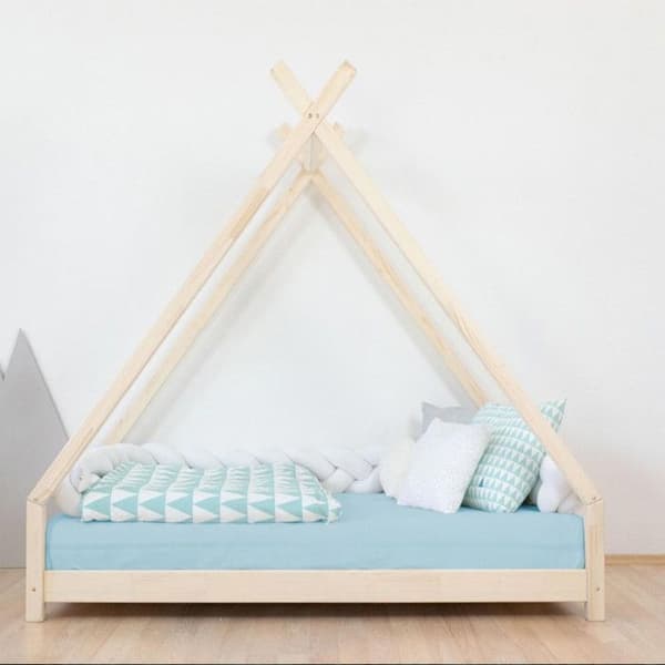 TAHUKA tipi-säng för barn - massivt trä - natur - 120 x 180 cm - Benlemi - Lamell - 1 plats