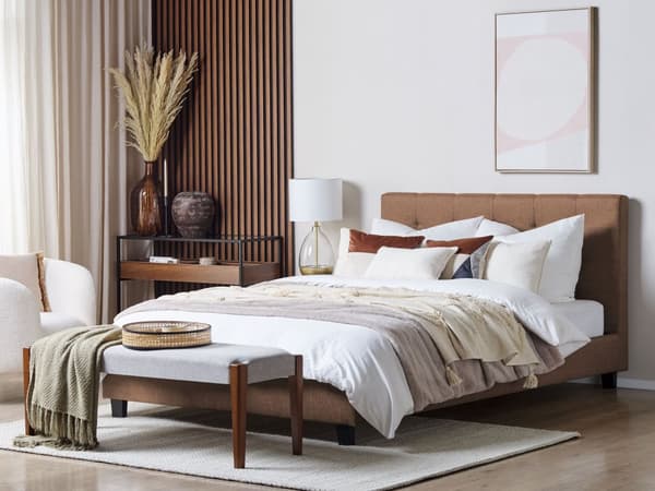 Seng Brun Polyester 180 x 200 cm Moderne Blød Polstret Dobbeltseng Tuftet Sengegavl Soveværelse Inspiration Kvalitetsseng