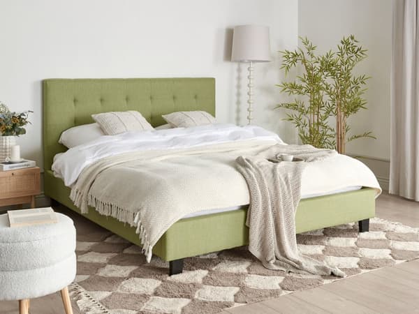 Seng Grøn Polyester 160 x 200 cm Moderne Blød Polstret Dobbeltseng Tuftet Sengegavl Soveværelse Inspiration Kvalitetsseng