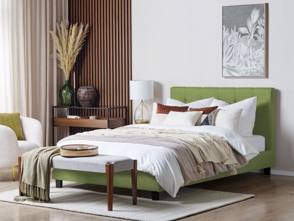 Seng Grøn Polyester 160 x 200 cm Moderne Blød Polstret Dobbeltseng Tuftet Sengegavl Soveværelse Inspiration Kvalitetsseng