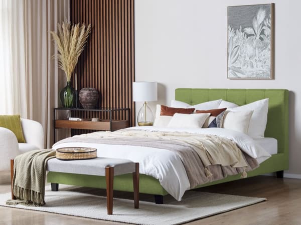 Seng Grøn Polyester 180 x 200 cm Moderne Blød Polstret Dobbeltseng Tuftet Sengegavl Soveværelse Inspiration Kvalitetsseng