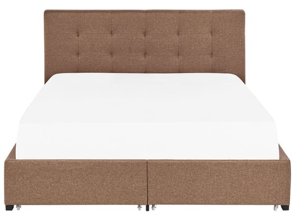 Seng Brun Polyester 180 x 200 cm Moderne Blød Polstret Dobbeltseng med Opbevaring Skuffer Under Tuftet Sengegavl Soveværelse Kvalitetsseng