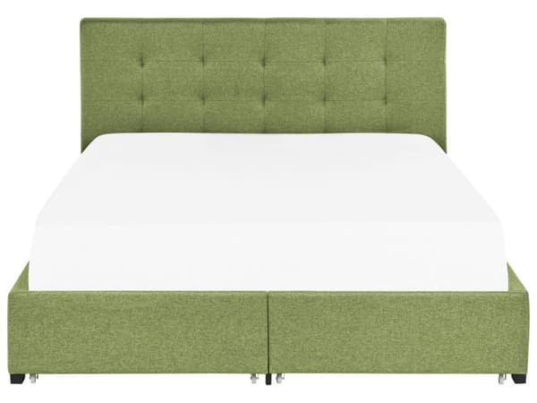 Parisänky vihreä kangas verhoilu 180 x 200 cm sälepohja laatikoilla tuftattu pääty glamour