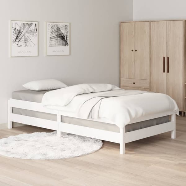 vidaXL Stableseng hvit 75x190 cm heltre furu