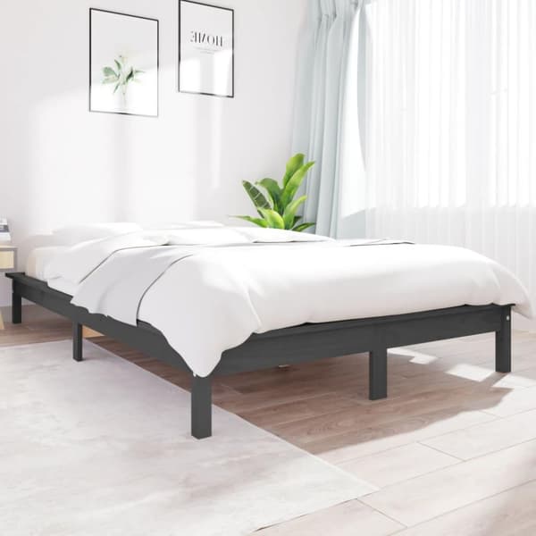 vidaXL Sängram grå 200x200 cm massiv furu