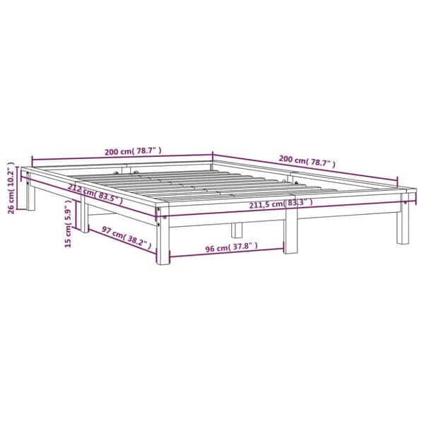 vidaXL Sängram grå 200x200 cm massiv furu